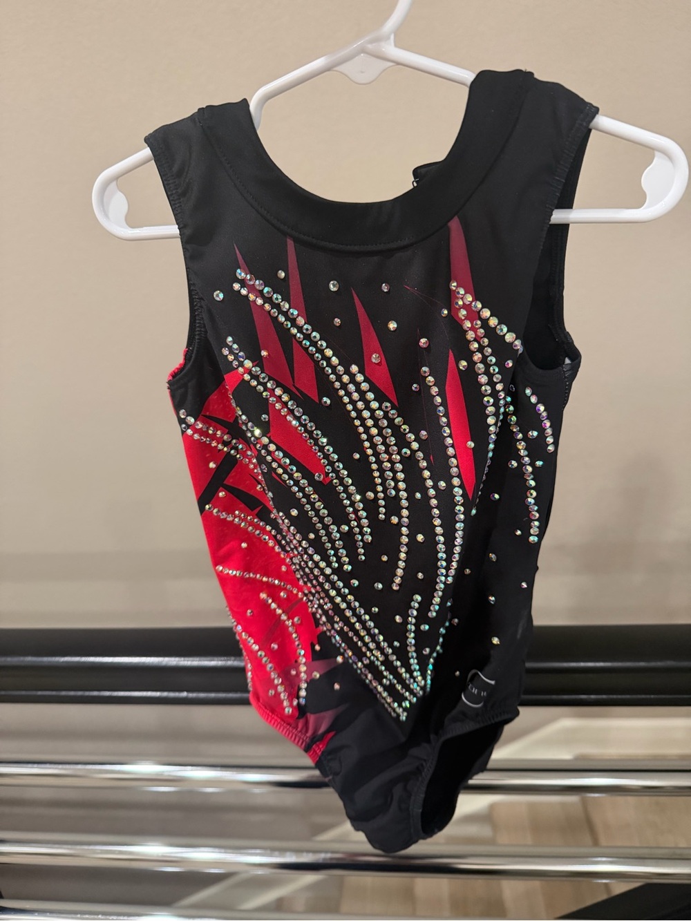 Girls' Ozone Red and Black Rhinestone Gymnastics Leotard (Ozone Midnight Peony)